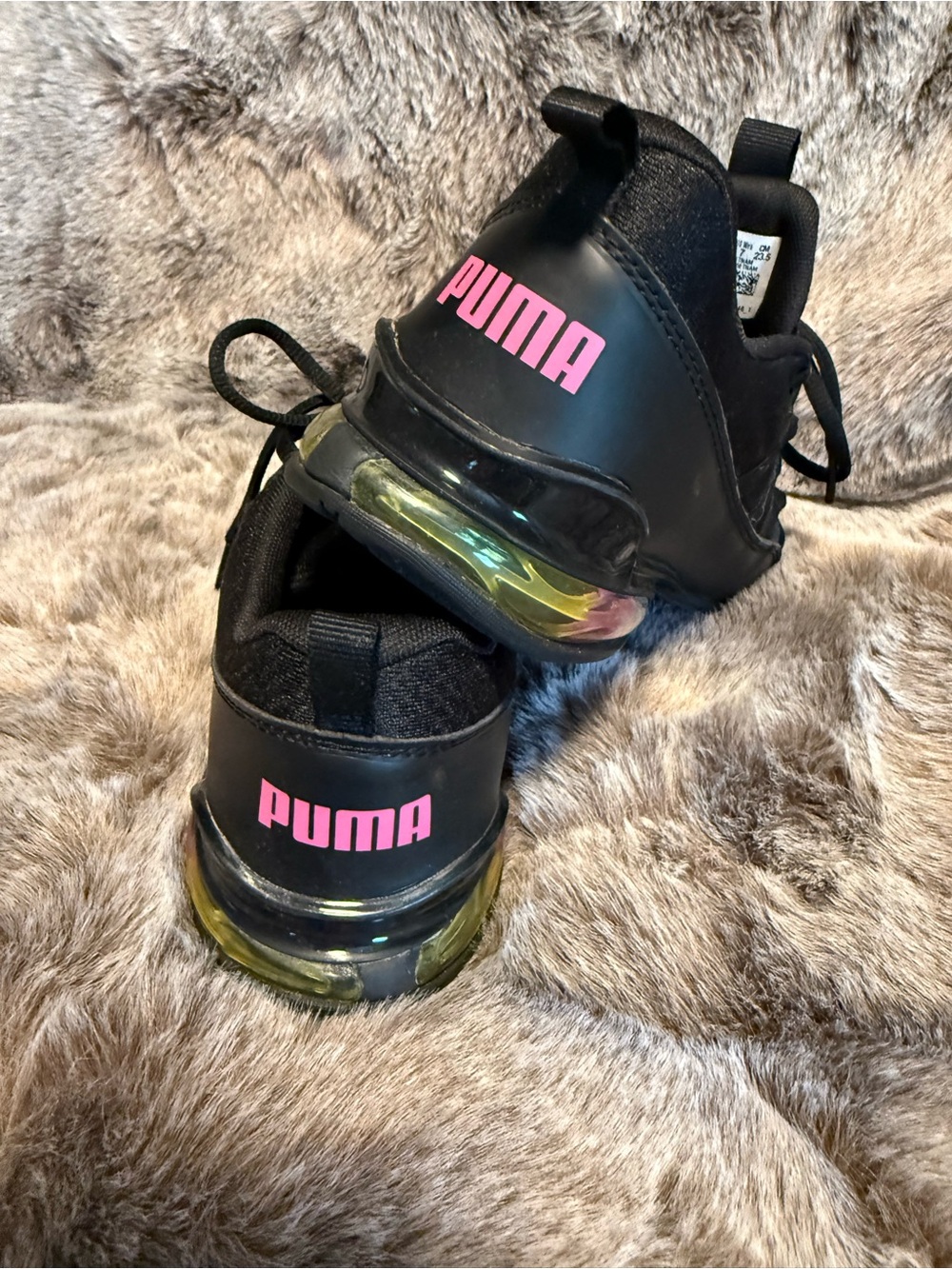Puma Black Sneakers with Pink Logo and Iridescent Heel